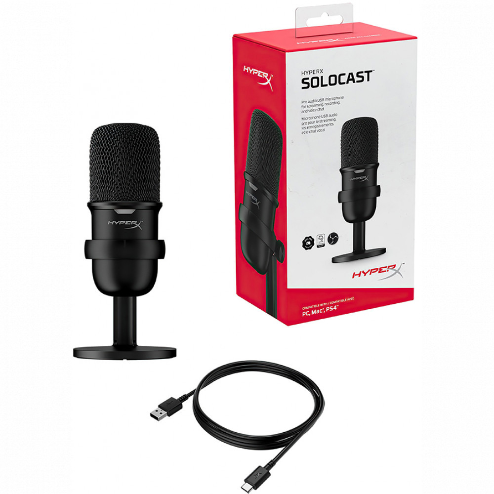Настольный микрофон HyperX SoloCast HMIS1X-XX-BK (4P5P8AA) на подставке - фото 3 - id-p112826059