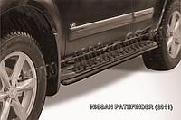 Защита штатного порога d42 черная Slitkoff для Nissan Pathfinder (2010-2014)