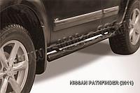 Защита порогов d76 с проступями черная Slitkoff для Nissan Pathfinder (2010-2014)