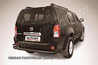 Защита заднего бампера d76+d42 двойная черная Slitkoff для Nissan Pathfinder R51 (2004-2010)