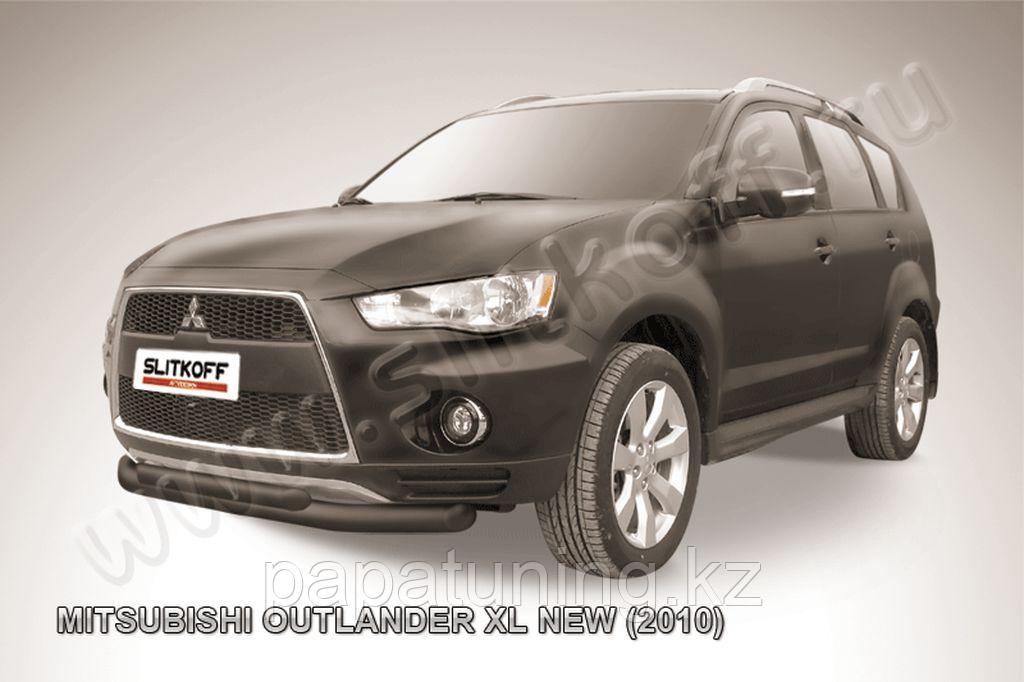 Защита переднего бампера d76+d57 двойная черная Slitkoff для Mitsubishi Outlander XL (2009-2012) - фото 1 - id-p112089643