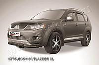 Защита переднего бампера d76+d57 двойная черная Slitkoff для Mitsubishi Outlander XL (2006-2010)