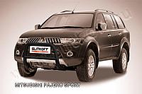 Кенгурятник d57 низкий черный Slitkoff для Slitkoff для Mitsubishi Pajero Sport (2004-2008)