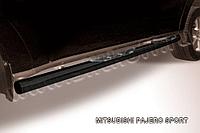 Защита порогов d76 с проступями черная Slitkoff для Mitsubishi Pajero Sport (2004-2008)