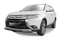 Защита переднего бампера d57+d42 двойная черная Slitkoff для Mitsubishi Outlander (2015-2018)