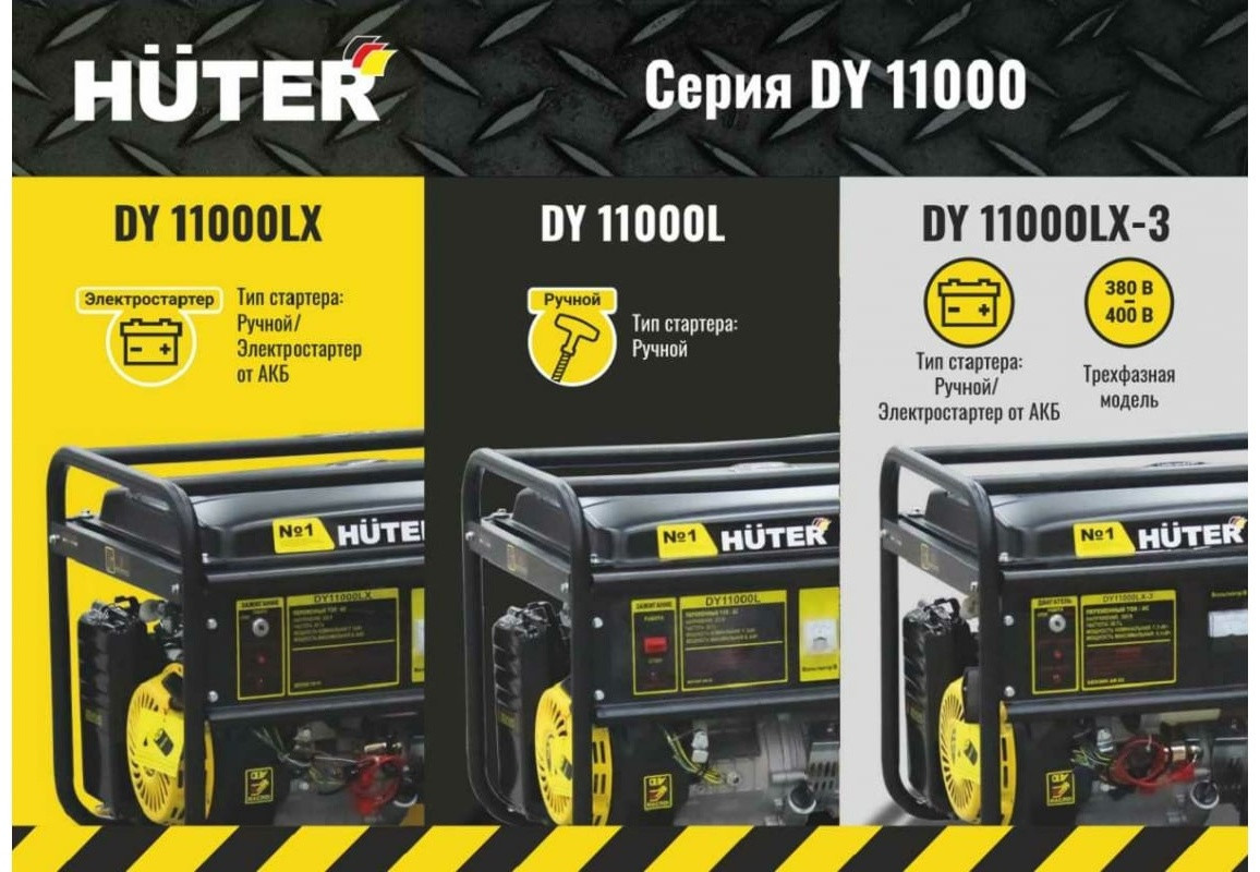Электрогенератор Huter DY11000L 64/1/71 (9 кВт, 220 В, ручной старт, бак 25 л) - фото 3 - id-p100308310