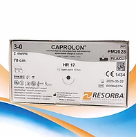 Шовный материал КАПРОЛОН (CAPROLON) - нить хирургическая, USP 3-0(М1,5), HR 17мм, 1/2, 70 см.