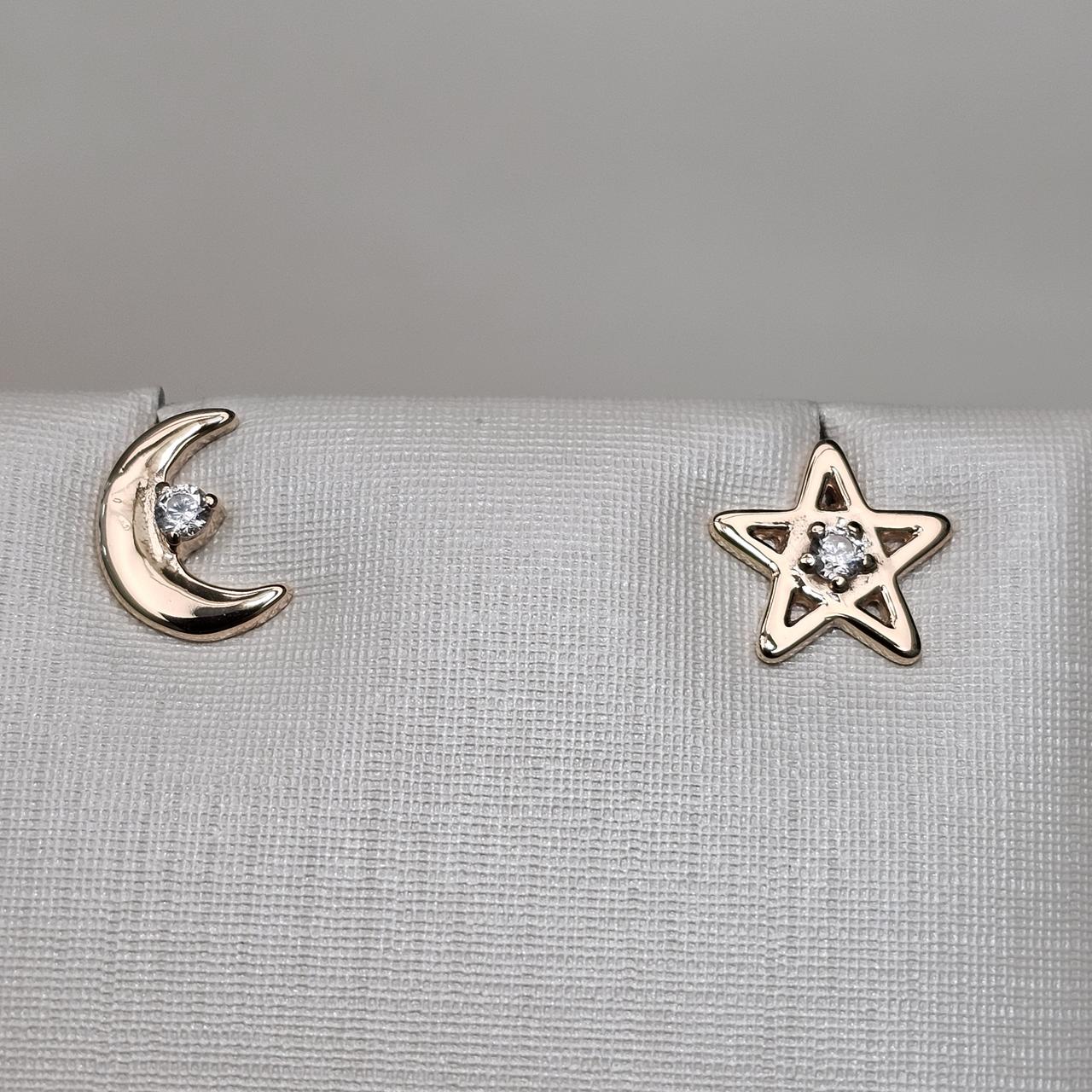Золотые серьги фианит к/з 1,35 гр, 585 проба