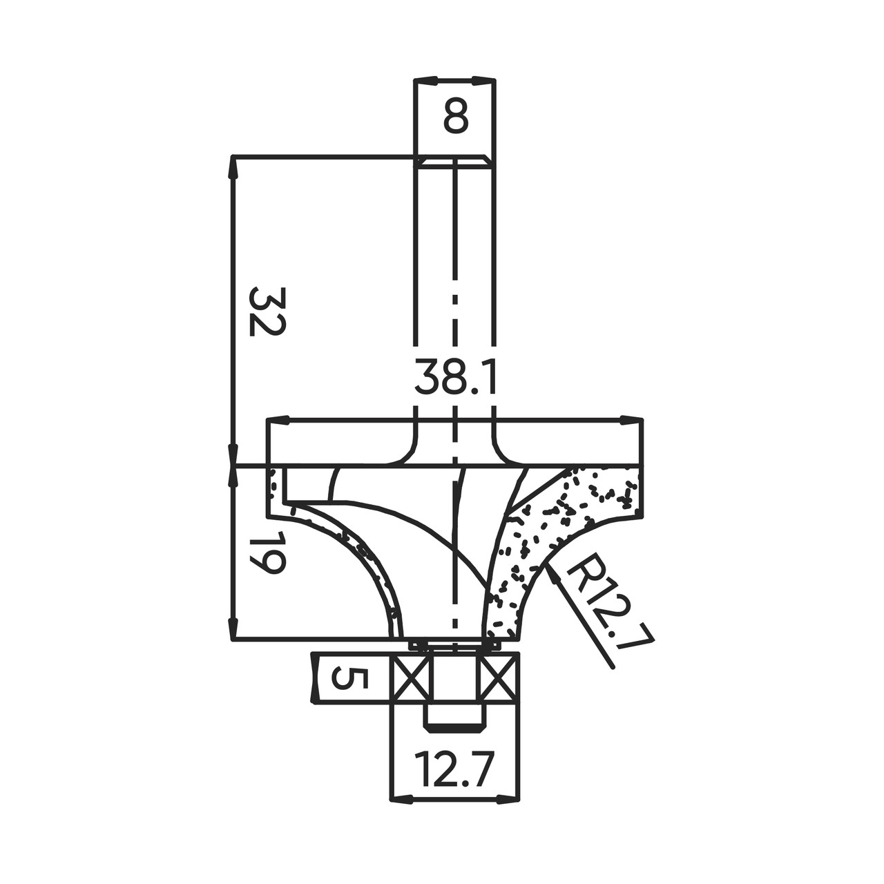 Фреза DELTA TOOLS внутренний радиус (нижний подшипник) Z=2 R=12.7 D=38.1х19х62 S=8 301.1861 - фото 4 - id-p112884544