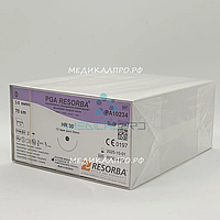 Шовный материал ПГА Ресорба (PGA Resorba) - нить хирургическая, USP 0 (M3,5), HR 30 мм, 1/2, 70 см.