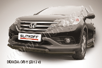 Защита переднего бампера d57+d57 двойная черная Slitkoff для Honda CR-V 2L (2012-2013)