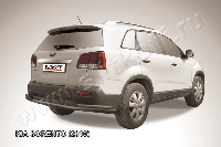 Защита заднего бампера d57+d42 двойная длинная черная Slitkoff для Kia Sorento (2009-2012)