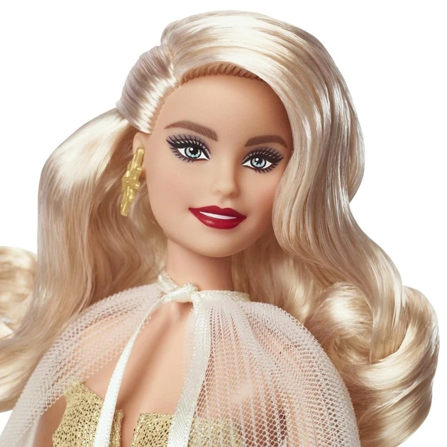 Barbie Коллекционная кукла Блондинка в золотом платье Праздничная 2023, Барби - фото 5 - id-p112846622
