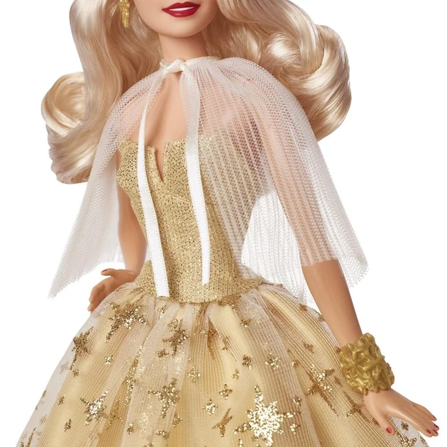 Barbie Коллекционная кукла Блондинка в золотом платье Праздничная 2023, Барби - фото 6 - id-p112846622