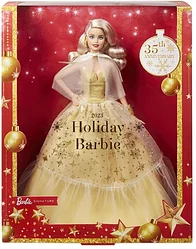 Barbie Коллекционная кукла Блондинка в золотом платье Праздничная 2023, Барби