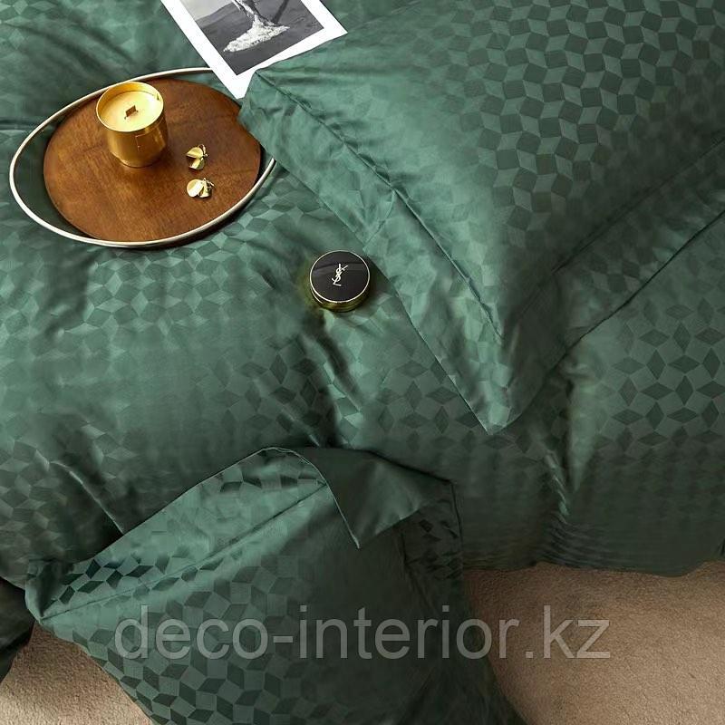Комплект постельного белья двуспальный однотонное жаккард LUX с геометрическим принтом - фото 4 - id-p110478410