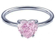 Серебряное кольцо с крупным розовым сердцем 18 размер