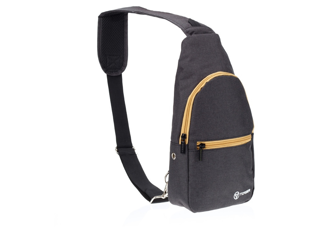 Рюкзак TORBER с одним плечевым ремнем, чёрный/бежевый, полиэстер 300D, 33 х 17 х 6 см - фото 2 - id-p112918581