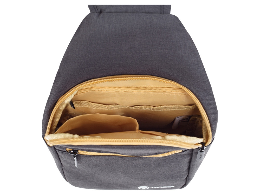 Рюкзак TORBER с одним плечевым ремнем, чёрный/бежевый, полиэстер 300D, 33 х 17 х 6 см - фото 3 - id-p112918581