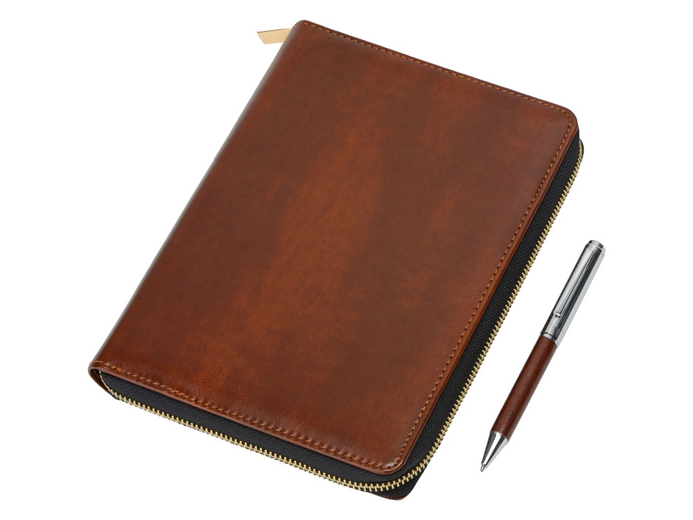 Бизнес-блокнот на молнии А5 Fabrizio с RFID защитой и ручкой, коричневый - фото 2 - id-p112916700