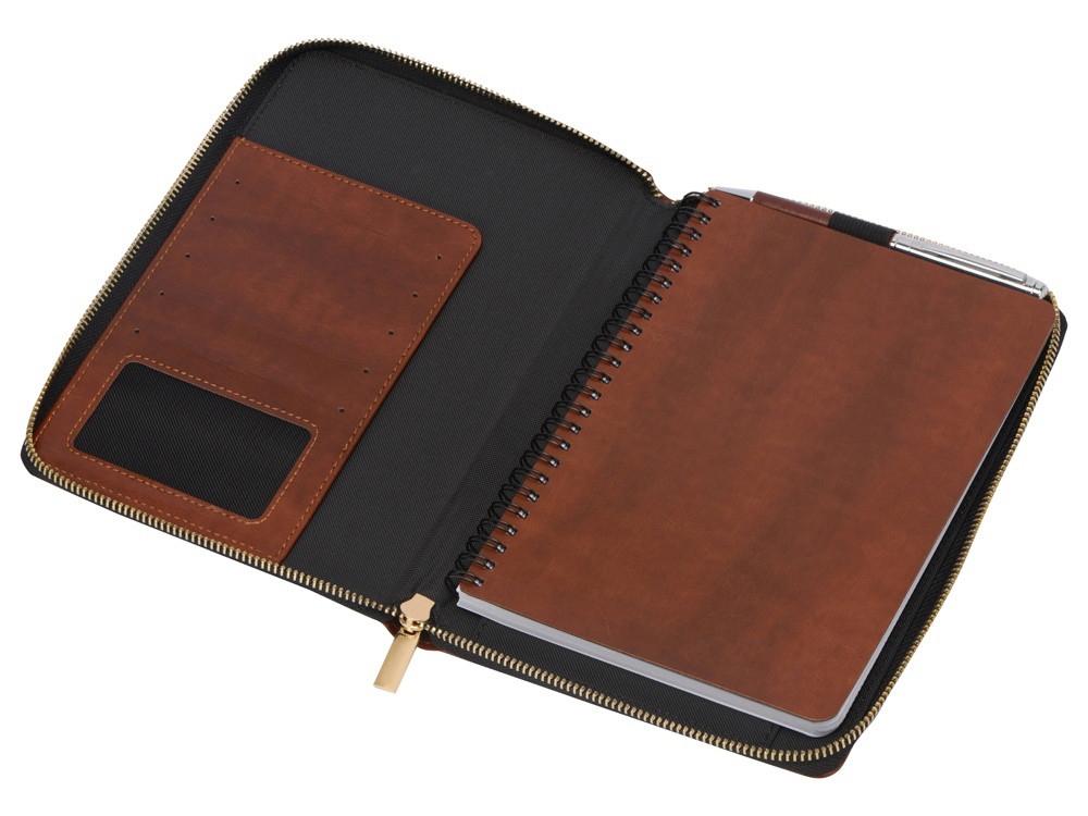 Бизнес-блокнот на молнии А5 Fabrizio с RFID защитой и ручкой, коричневый - фото 4 - id-p112916700