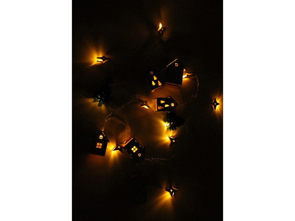 Елочная гирлянда с лампочками Новогодняя цветная + деревянная коробка с наполнителем-стружкой Ларь - фото 4 - id-p112914050