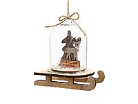 Новогоднее украшение Олень в колбе из древесины тополя и стекла, со светодиодной подсветкой, в комплекте с