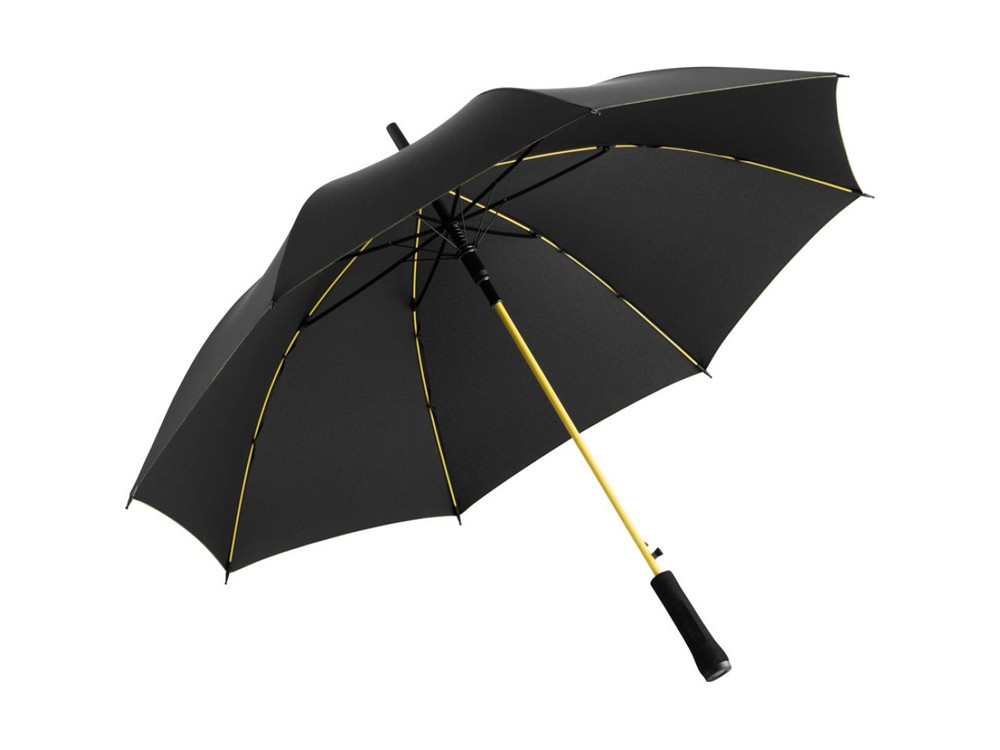Зонт-трость 1084 Colorline с цветными спицами и куполом из переработанного пластика, черный/желтый - фото 1 - id-p112917527