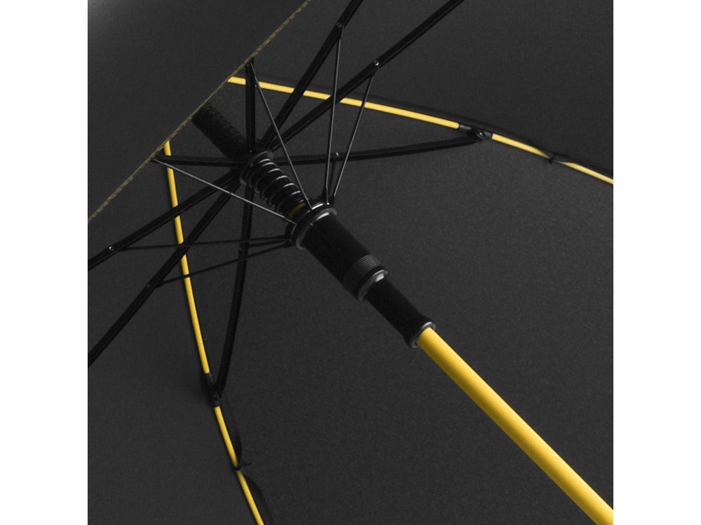 Зонт-трость 1084 Colorline с цветными спицами и куполом из переработанного пластика, черный/желтый - фото 2 - id-p112917527