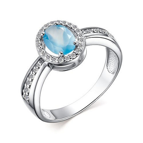 Кольцо из родированного серебра 925 с голубым агатом и 44 фианитами. - фото 1 - id-p112919183