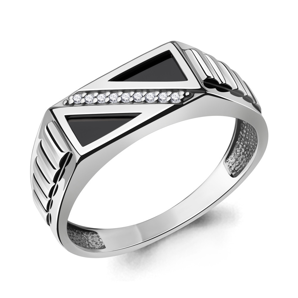 Серебряное кольцо  Наноагат  Фианит Aquamarine 67055.5 покрыто  родием