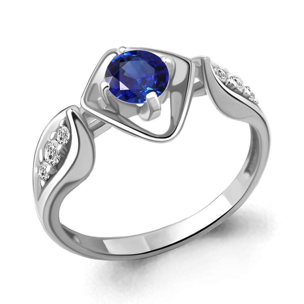 Серебряное кольцо  Наносапфир  Фианит Aquamarine 67315Б.5 покрыто  родием коллекц. Клеопатра