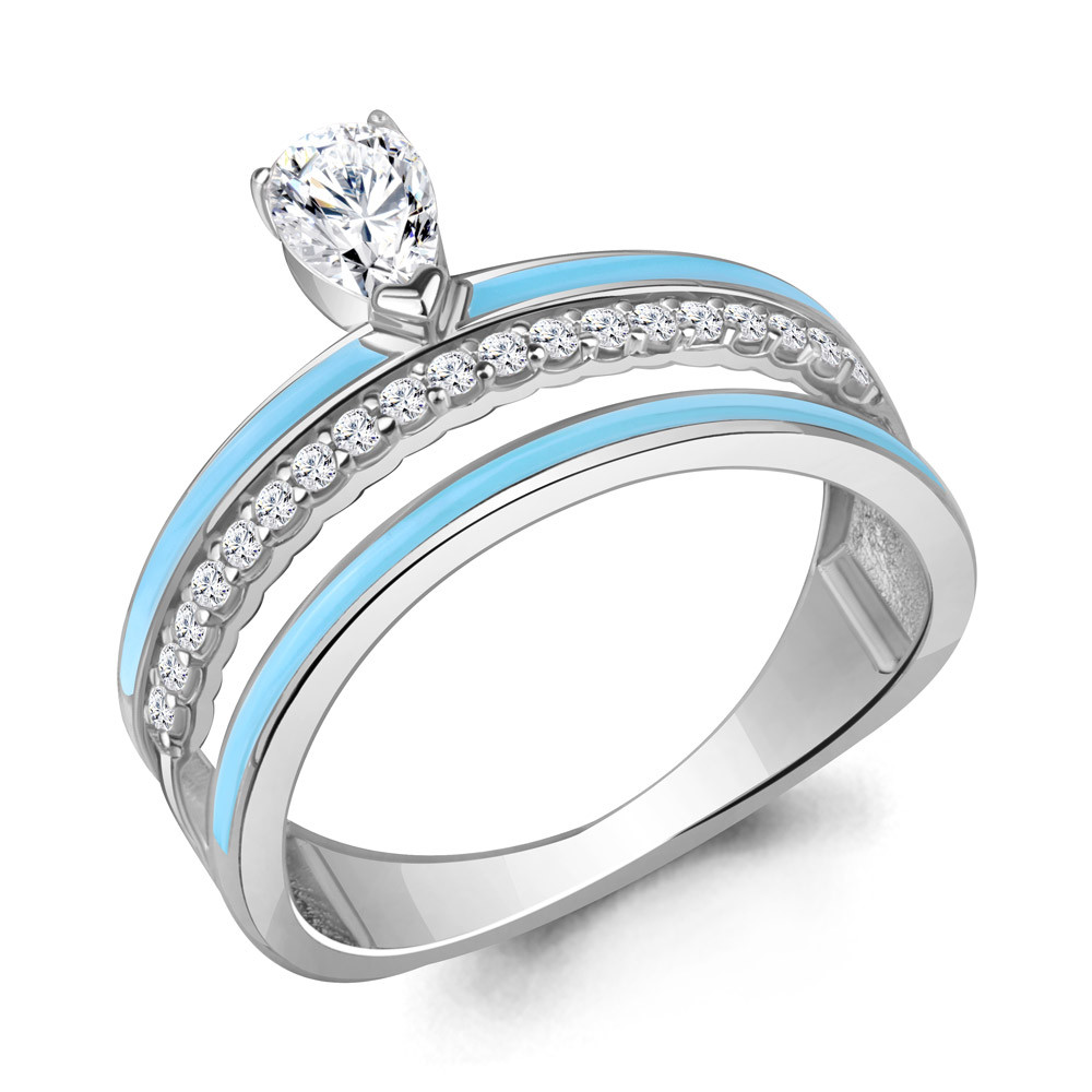 Серебряное кольцо  Фианит Эмаль Aquamarine 67765А.5 покрыто  родием коллекц. ACID