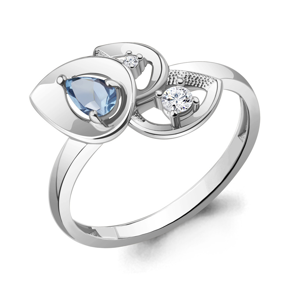 Кольцо из серебра  Топаз Свисс Блю  Фианит Aquamarine 6975305А.5 покрыто  родием
