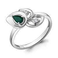 Кольцо из серебра Агат зеленый Фианит Aquamarine 6975309А.5 покрыто родием