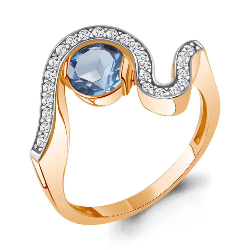 Кольцо из серебра  Топаз Свисс Блю  Фианит Aquamarine 6991405А.6 позолота коллекц. BUARO