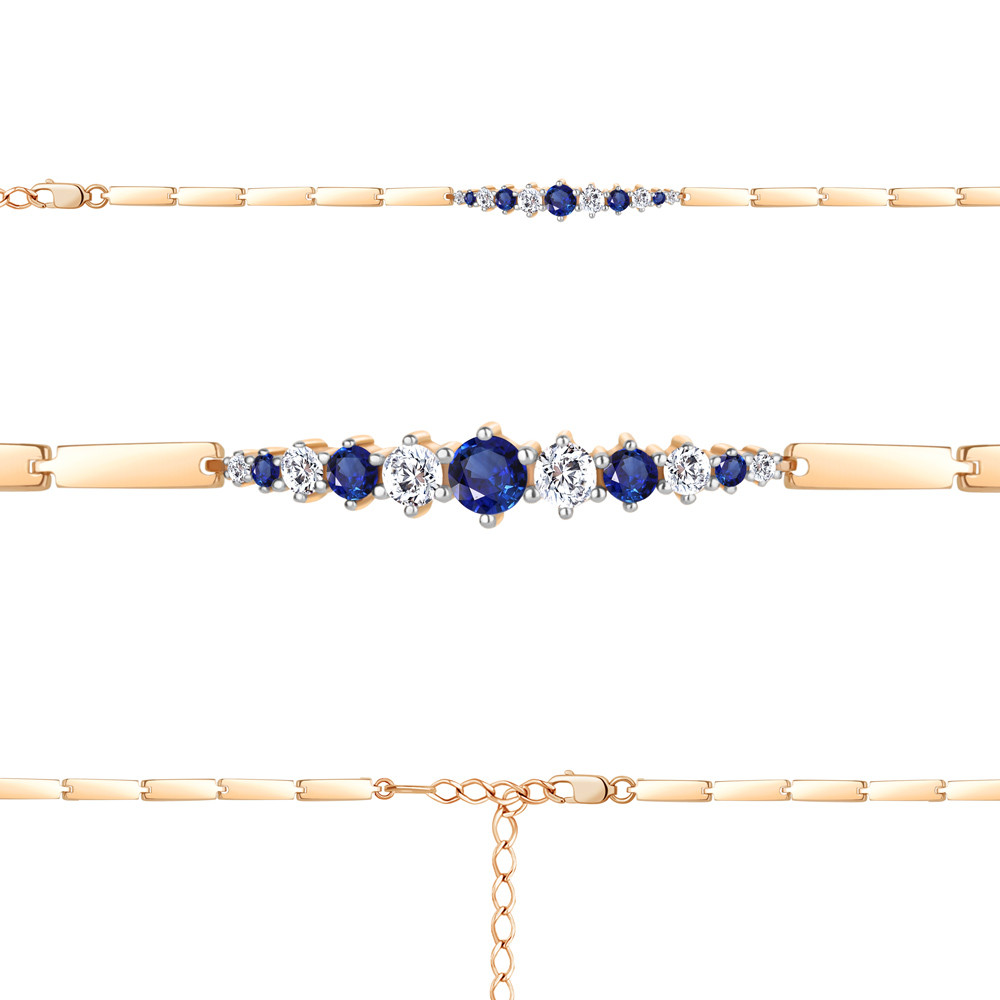 Серебряный браслет классический Наносапфир Фианит Aquamarine 74670АБ.6 серебро с позолотой коллекц., фото 1