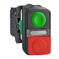 Двойная кнопка с подсветкой, Ø22, зеленый I + сигнальная лампа + красный O, 1 НО + 1 НЗ XB5AW73731B5