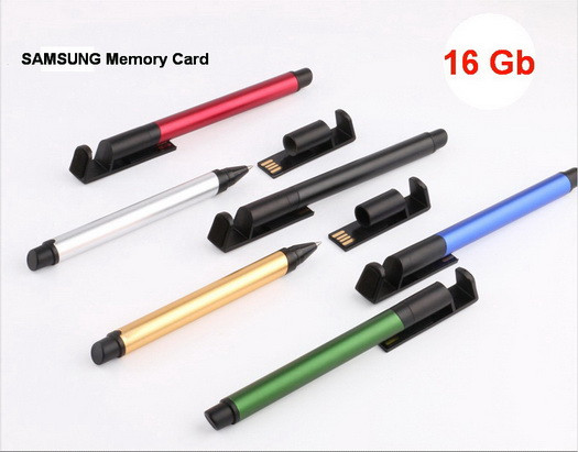 Ручка-флешка 16 Gb алюминиевая синяя 3 в 1 - фото 1 - id-p112937150