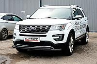 Защита переднего бампера d57+d57 двойная черная Slitkoff для Ford Explorer (2018-)