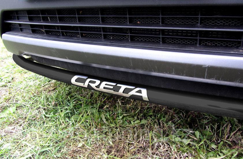Защита переднего бампера d42 радиусная с надписью черная Slitkoff для Hyundai Creta 4WD (2016-2021), фото 1