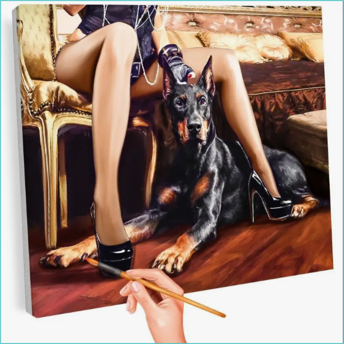 Картина по номерам "Доберман у женских ног" (40х50) - фото 1 - id-p112938155