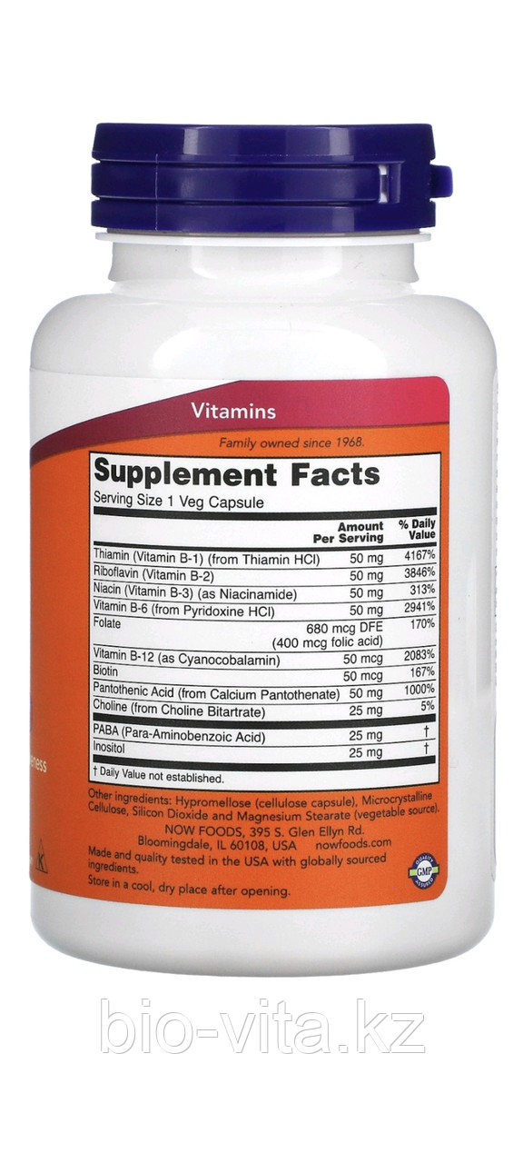 Витамины группы В. B-50, 100 капсул. Now Foods - фото 2 - id-p34809352