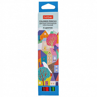 Карандаши "Hatber", 6 цветов, серия "Городок", в картонной упаковке