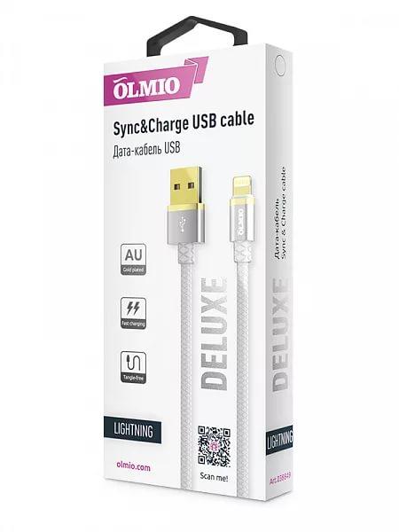 Кабель Olmio Deluxe, USB 2.0 - lightning, 1м, 2.1A, белый - фото 2 - id-p112943984