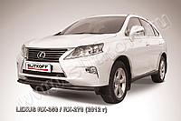 Защита переднего бампера d57+d57 двойная черная Slitkoff для Lexus RX-350 RX-270 (2012-2015)