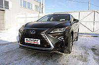 Защита переднего бампера d57 короткая черная Slitkoff для Lexus RX-350 (2015-2019)