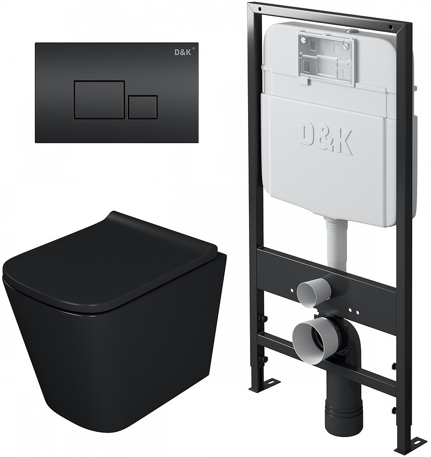 Унитаз подвесной с инсталляцией, сиденьем и клавишей смыва D&K Berlin DS1432502 безободковый, черный - фото 1 - id-p112945196