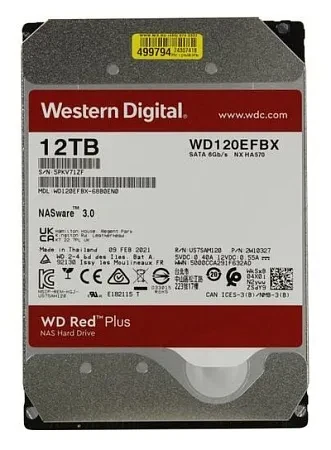 Жёсткий диск HDD 12 Tb SATA 6Gb/s Western Digital Red Plus WD120EFBX 3.5" 7200rpm 256Mb - фото 1 - id-p112947946