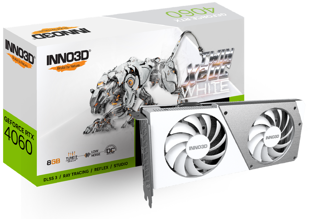 Видеокарта Inno3D GeForce RTX 4060 8GB GDDR6 TWIN X2 OC WHITE (N40602-08D6X-173051W) - фото 1 - id-p112953002